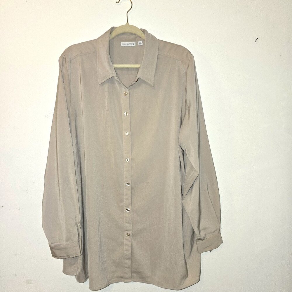 Susan Graver Tunic Length Tan Button Up Shirt Size 2XL